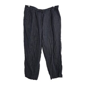 Quince‎ Women's XL Black Linen Pants Wide Leg Elastic Waist Cropped Casual
